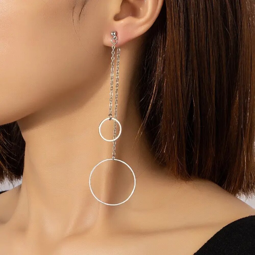 NEW Silver dangle hoop earrings, hoop earrings, silver tassel earrings, trendy